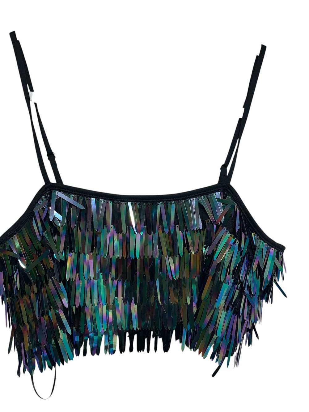 Iridescent Sequin Fringe Crop Top